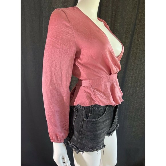 Topshop Women's Blouson Sleeve Wrap Blouse Pink Satin Size US 2 EUR 34 - Picture 7 of 12